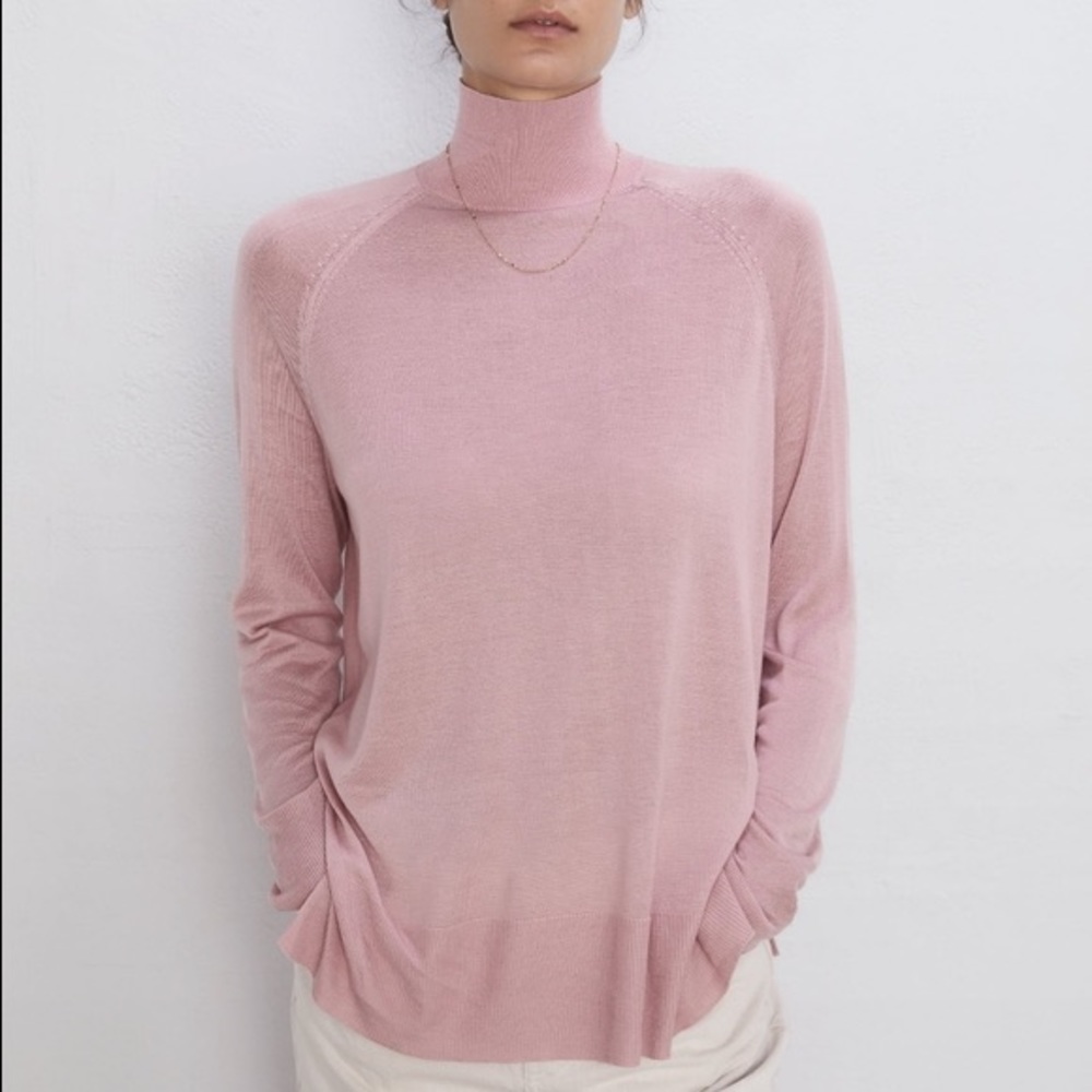 NEW ZARA WOMAN Pink MOCK NECK SWEATER LONG SLEEVE Lightweight